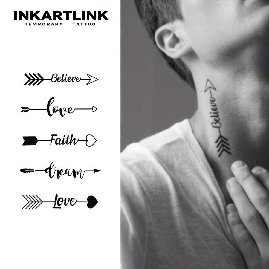 INKARTLINK 1PC Arrow Tail Feather Tattoo Sticker, Temporary Waterproof Body Art Tattoo Sticker, Lasts 2-5 Days, Water Transfer Colorful Tattoo Sticker, Suitable For Men And Women, Essential For People, Party Essential Decoration, Festival Celebration Body Decoration