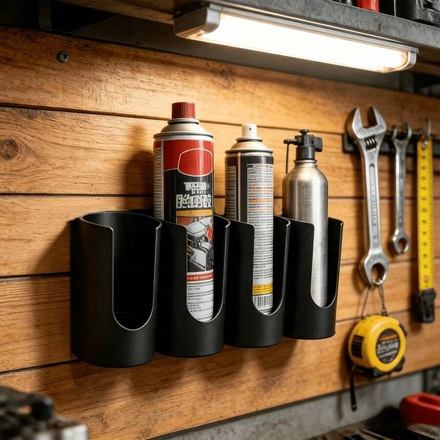 4-Hole Wall-Mounted Gas Canister Storage Rack, Spray Bottle Organizer, RV Door Spray Can Organizer, Caulk Tube Storage Box, Suitable For Garage, Workshop, Store And Home Wall-Mounted Gas Canister Rack - Multicolor - View 1