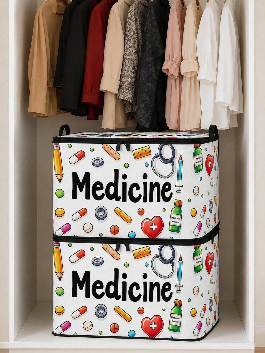 Clothing And Medicine Storage Box, Creative TNT Fun Storage Box, First Aid Medicine Storage Bag, Foldable With Lid Large Capacity Home Clothing Storage Organizer, Zipper Storage Box, Quick-Pull Foldable Bag, Blanket Organizer Bag, Bathroom Storage Box, Home Gift, Guest Room Storage, Wardrobe Organizer Box, Household Essential, Moving Day Must-Have, Dorm Storage, Back To School Gift, Perfect Gift - Multicolor - View 1