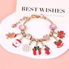 Gold Christmas Theme Large Hole Beaded Santa Claus Reindeer Snowflake Pendant Christmas Countdown Calendar Bracelet Gift Box - Blue - View 6