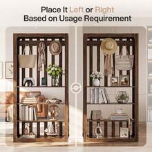 LITTLE TREE 70.9'' Wood Room Divider With Coat Hooks, Freestanding Wall Partition For Home & Office Decorative - 1PC - View 6