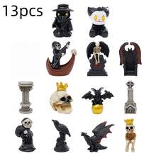 14pcs Halloween Family Set Mini Gothic Style Halloween Resin Figurines, Skull, Crow, Dragon, Bat, Tombstone Statues, Spooky Micro Landscape Decor, Suitable For Dollhouse, Garden, Desktop Decoration - Halloween - View 8