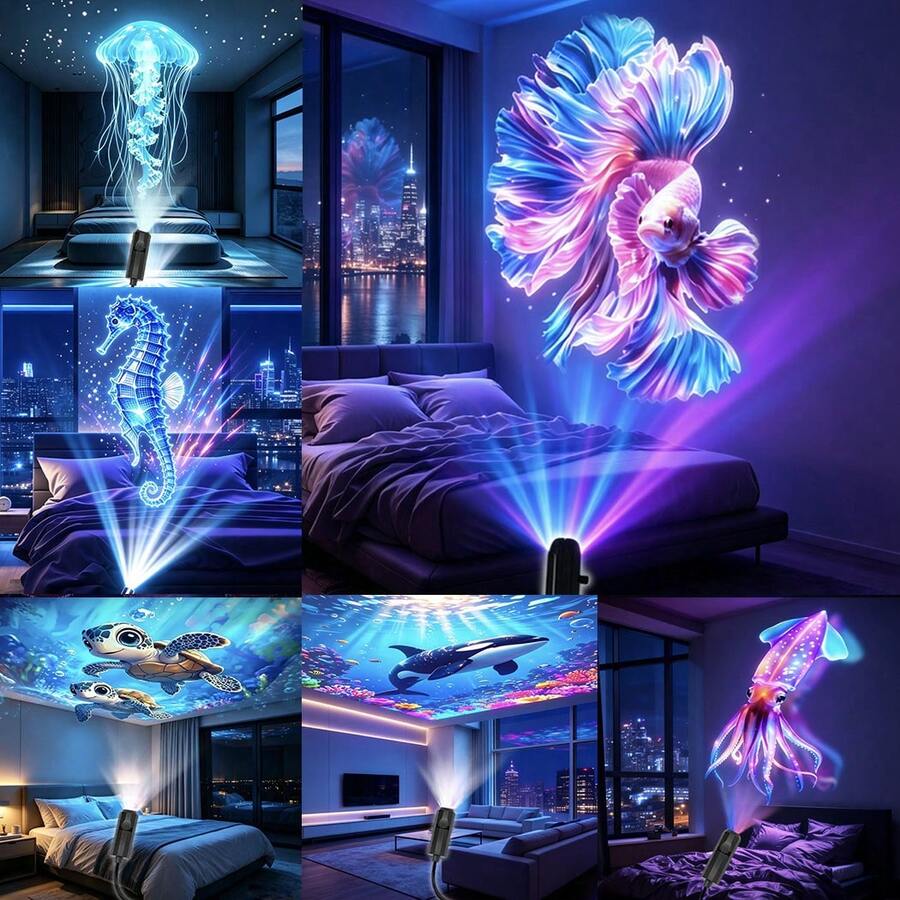 USB Ocean Projection Light, 3/6/10pcs Interchangeable Slides, 360° Rotatable Direction Decorative Light, Ocean Atmosphere Night Light, USB Powered Convenient Use, Bedside Lamp Perfect Gift, Dorm, Camping, RV Bedroom Decoration Cool Gift, - Projector Light - Ocean - View 1