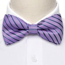 4Pcs Men Purple Striped Jacquard Bow Tie Pocket Square Cufflinks Boutonniere Set For Wedding Business Party - Purple - View 5