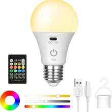 Rechargeable SMD LED Bulb RGB Color Type-C Charging Smart Dimming Remote Control E27 Base Wireless Battery Powered - Various - View 2