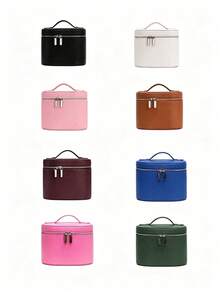 Travel Makeup Bag PU Leather Cosmetic Storage Bag With Handle, Large Capacity Toiletry Organizer, Skincare And Beauty Essentials, Travel Necessities - Multicolor - View 10