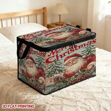 1 Buah Kotak Penyimpanan Lipat Motif Santa Claus Vintage Selamat Natal dengan Tutup, Bentuk Datar 2D, Organizer Berresleting untuk Pakaian, Handuk, dan Perlengkapan Tidur, Sempurna untuk Penggunaan di Rumah dan Lemari, Dapat Diletakkan di Bawah Tempat Tidur, Solusi Penyimpanan Dekorasi Rumah yang Ideal - Satu - View 9