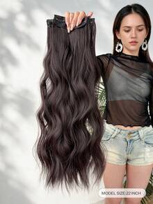 HEYPINK Clip-In Hair Extensions, Natural Black Brown, 22 Inch, 4 Pieces, Long Wavy Curly Hair, Synthetic Hair Extensions, Suitable For Women And Girls Daily Use. - Black Brown - View 8