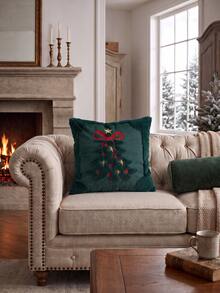 1 New Christmas Tree Star Embroidery Pillow Case, Computer Embroidered Holiday Party Pillow Cover (Pillow Insert Not Included) - Multicolor - View 3