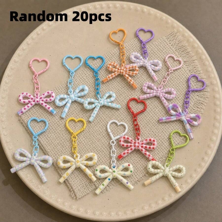 4/5/11pcs Cute Resin Bow Keychains, Colorful Plaid & Polka Dot Bow Bag Charms, Adorable Style Car Key Fobs, Sweet Fashionable Backpack Decor Gift, Suitable For Girls - Polka Dot Bow - View 1