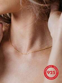 925 Sterling Silver Simple Water Ripple Necklace For Women, Classic Fashion, Exquisite Elegant Light Luxury Vintage - Gold - View 2