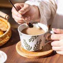 European Vintage Embossed Ceramic Mug, Fresh Breakfast Oatmeal Coffee Cup, Home Kitchen Drinking Cup, Decorative Daily Drinkware Wholesale - Multicolor - View 6