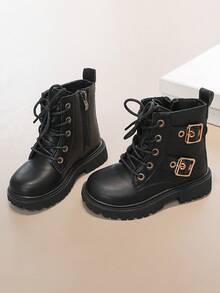 Girls' Ankle Boots, Thick Sole, Anti-Slip, Autumn/Winter - Black - View 3