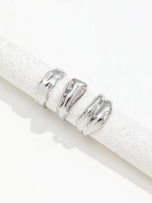 3PCS Ins Style Asymmetrical Multi-Layer Wrapped Gold Rings Fashion Versatile Finger Ring Set For Women - Silver - View 3