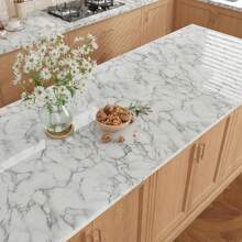 1 Roll Marble Refurbishment Self-Adhesive Film, White & Gray Marble Contact Paper, Removable Peel And Stick Wallpaper, Suitable For Cabinets, Countertops, Backsplash (15.76 Inches X 118 Inches) - A - View 5