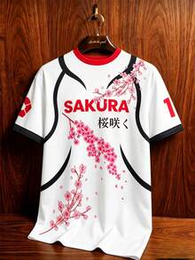 Japan U21 Men's & Youth T-Shirt, Cherry Blossom Pattern Design Comfortable Top, Suitable For Match, Daily Wear, Gift - White - View 6