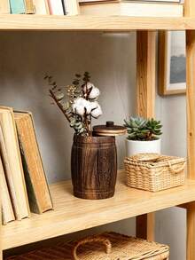 1 buah Toples Penyimpanan Kayu Bentuk Tong Vintage dengan Tutup, Wadah Kayu Rustik Multifungsi untuk Perhiasan, Teh, Alat Tulis, Kuas Kosmetik, Pengatur Dekorasi Meja Rumah - MultiWarna - View 7