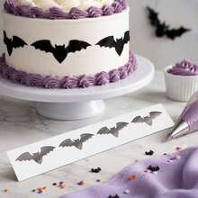 Halloween Cake Border Stencil, Witch Hat/Bat/Bone/Candle/Black Cat Element Pattern Cake Spray Mold, Buttercream/Frosting Cake Decoration Tool, Cake Decor/Handmade DIY/Baking Tool, Handmade Journal Stencil - White - View 4
