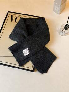 Women's Autumn/Winter Short Knitted Scarf, Solid Color Warm Cross Neck Warmer With Small Sheep Pattern Label - Scarf - View 9