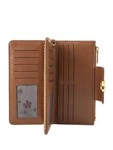 New Vintage Straw Weave Texture PU Leather Women's Long Wallet Wristlet Card Holder, Multi-Compartment Snap Closure Design Can Hold Large Amount Of Cash And Credit Cards, Lightweight And Durable Daily Essential Storage Organizer - Brown - View 5