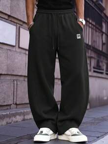 Men's Casual Curved Leg Pants, Sports Long Pants With Drawstring Waist, Loose Fit, Multiple Colors Available, Suitable For Daily Wear, Travel, And Fitness - Black - View 2