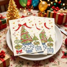 10pcs Christmas Guest Napkins, Christmas Pattern, Printed With Christmas Tree, Decorations And Snowflakes, Suitable For Christmas Holiday And Winter Dinner Party Decorative Napkins - View 3