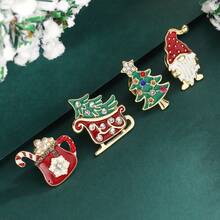 4pcs Fashion Alloy Rhinestone Christmas Tree & Sleigh Shaped Cute Christmas Theme Brooches - Multicolor 2 - View 6