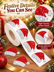 Self-Adhesive Laser Red Santa Hat Doodle Stickers For New Year Festival Party DIY Decorative Decals - Multicolor - View 7