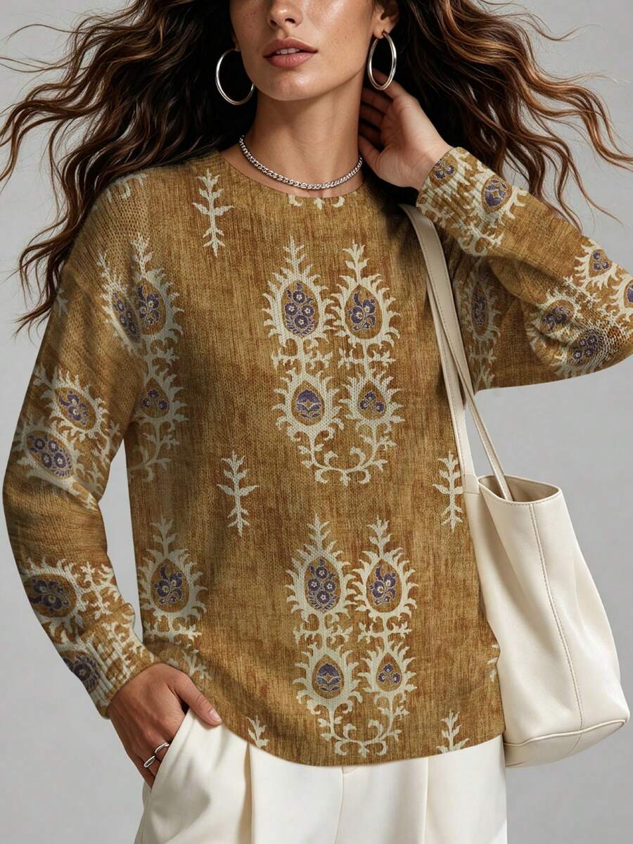 ADFHP Women's Bohemian Style Knitted Pullover Sweater, Autumn, Casual Versatile, Daily Commute - Multicolor - View 1