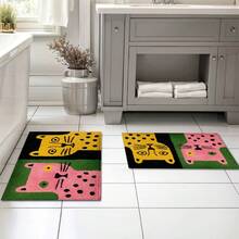 1pc Pink & Yellow Tiger Design Microfiber Bath Rug, Non‑Slip Soft Bathroom Mat, Water‑Absorbent Doormat, Machine Washable, Low Pile, TPR Backing, Knit Fabric, For Bedroom, Kitchen, Entryway Indoor Use, Accessories & Home Decor, Perfect New House Gift - Multicolor - View 6