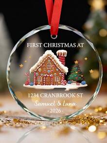 1pc Personalized First Christmas New Home Ornament,Custom Text 2026 Gingerbread House Round Hanging Pendant With Red Ribbon,Customized Xmas Tree Decoration New House Keepsake Gift For Couple - Multicolor - View 9