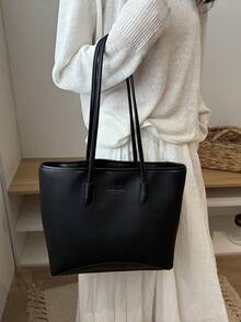 Cross-Border Casual Student Commute Spring Minimalist Aesthetic Large Capacity Vintage Tote Bag With One Shoulder Strap And Hand Carry - Black - View 3