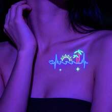 3 Sheets UV Neon Glow Temporary Tattoo Stickers, Colorful Music Butterfly Disco Pattern Fluorescent Body Face Stickers, UV Light Reactive Tattoos For Rave Festival, Carnival, Club Party, Halloween Body Decorations - Multicolor - View 4