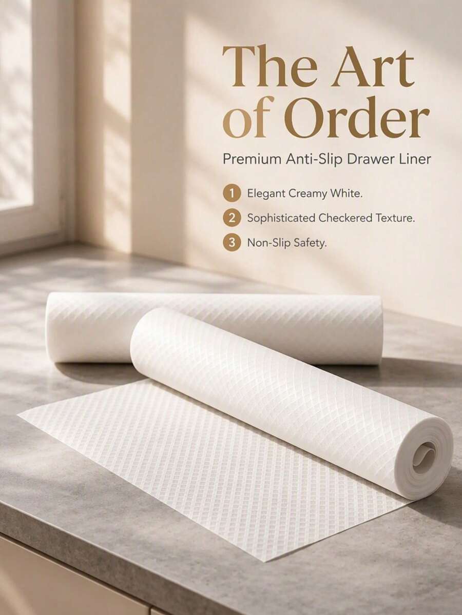 1 Roll 30*100cm Cuttable Thick No‑Residue EVA Drawer Liner, Nordic Minimalist Woven‑White Texture Roll Non‑Slip - View 1