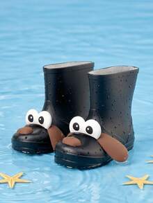 3D Puppy Design Rain Boots, Unisex Toddler Outdoor Water Shoes, Cute Cartoon Rain Boots - Black - View 3