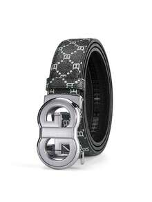 Men's Automatic Buckle Belt, Retro Printed Belt With Letter B, Luxurious Gold G-Buckle, Jeans Fashionable Formal Belt - Multicolor - View 8