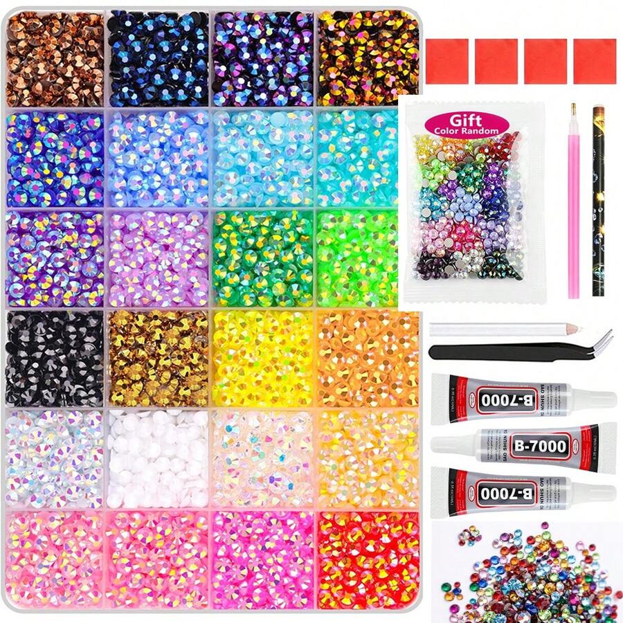 مجموعة صندوق أكريليك 5 مم 24 لون DIY من أحجار الراين والراتنج، مناسبة لصنع المجوهرات اليدوية، أحجار راين كريستال لامعة بألوان مختلطة، حرف يدوية من الماس النقي DIY، قابلة للتطبيق على بكرات الملابس والأواني الزجاجية والأحذية والأقمشة والأعمال الفنية - 5 مم - مشاهدة 1