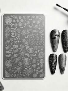 Halloween Spider Web Nail Art Transfer Steel Plate, Skull Bat Spider Pattern Full Coverage, Layered Spider Web Design, Gothic Letters Scattered Between Grids, Clear And Vivid Pressed Pattern, Smooth Edges Without Lifting, Easy To Apply On Nail Surface And Corners, Dark Atmosphere Spreading On Fingertips, Silver Powder Adds Cold Elegance, Interesting Layered Spider Web Design, Each Grid Pattern With Different Expression, Spider Poses Vary, Web Texture With Layered Density, Light Scratch Reveals Details, Gothic Style Around Fingertips - Multicolor - View 4