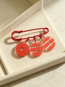 1 Red Safety Pin Brooch With 3 Round Acrylic Pendants, Abstract Geometric Charm Brooch, Casual Fashion Accessory - Red - View 8