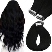 Extensiones de cabello con cinta adhesiva, 1 unidad, 20 unidades, de 18 a 24 pulgadas, cabello natural y liso, cabello humano auténtico para mujeres, sin costuras, con doble cara, para aplicación con cinta adhesiva. - Natural Black - Ver 3