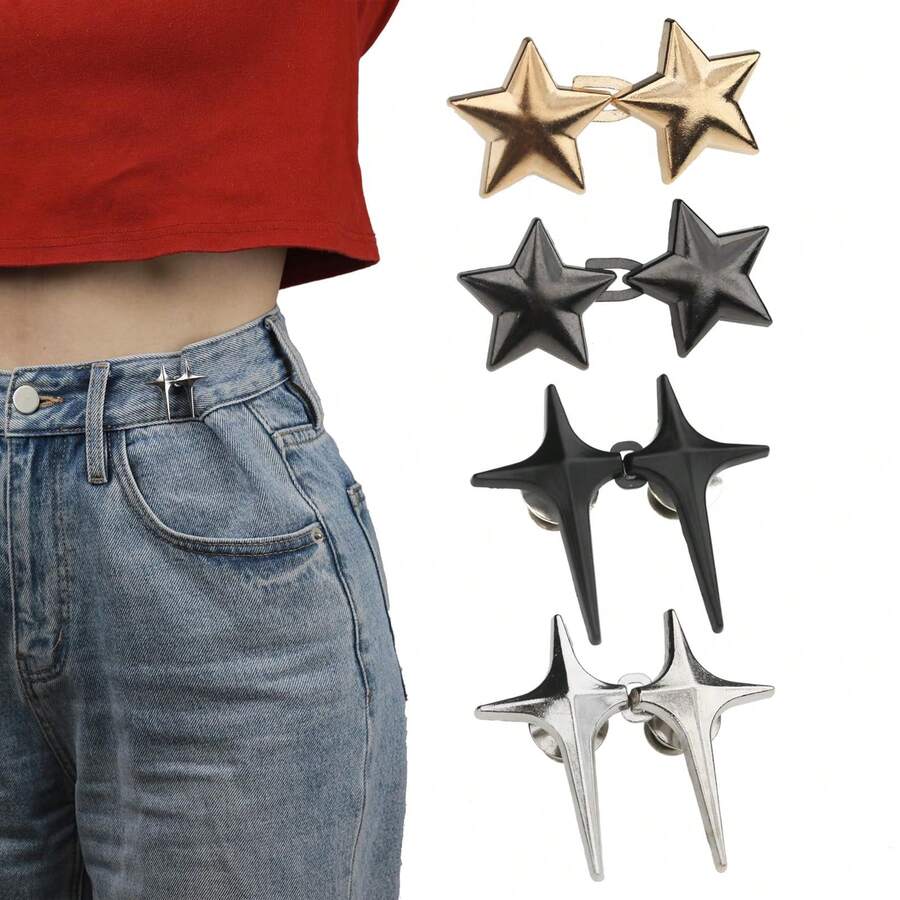 1/3 Pairs Star Style Waist Cincher Clips, Adjustable Denim Jeans Waist Buckle Without Sewing, Detachable Metal Pants Waist Button, Reusable Pants Waist Tightener, Suitable For Loose Pants, Skirts, Jeans, No Tools Required