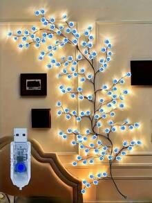 1pc Peach Blossom Tree Light, USB Powered Peach Blossom LED String Lights, Artificial Flower Garland, Warm Light Night Light, Plug And Play, Suitable For Indoor Home Decor, Christmas, Bedroom, Kitchen, Party Decoration (Battery Not Included) - M2-peach Blossom Tree Lamp - View 1
