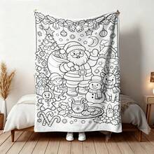 1 Stück DIY Stressabbau Malen Weihnachtsmann Schneemann Rentier Linienkunst Flanelldecke, Erwachsenen Achtsamkeitsmeditation Malen Nickerchen Decke, weiche leichte dekorative Decke, geeignet für Sofa Schlafzimmer Winter Feiertage Heimdekoration und Weihnachtsgeschenk - Verschiedenfarbig - Übersicht 10
