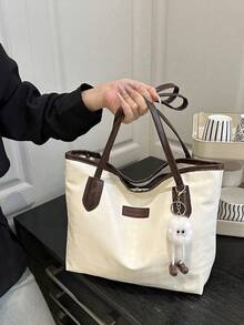 Large Capacity Women's Fashion Multifunctional Shoulder Bag, New Canvas Tote Bag, Suitable For School, Commute And Shopping (No Pendant) - White - View 10