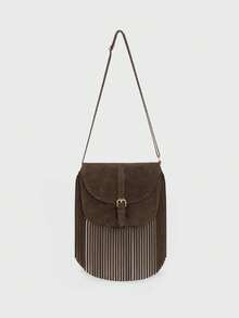 1 buah Tas Selempang Rumbai Vintage untuk Anak Perempuan, Tas Selempang dengan Penutup Tekstur Matte, Tas Bahu, Tas Kecil Serbaguna untuk Komuter Anak Perempuan dengan Berbagai Warna - Suede M2268 - View 17