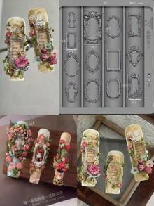 قطعة واحدة قالب سيليكون ثلاثي الأبعاد DIY لفن الأظافر بتصميم إطار ملاك زهري عتيق على الطراز الأوروبي - شفاف - مشاهدة 1