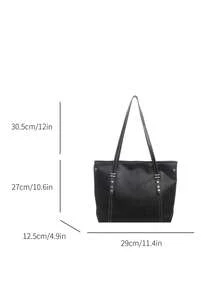 Minimalist Large Capacity Tote Bag For Women, Versatile Shoulder Bag For Commuting, Shopping, Work, Simple Style Soft Surface Tote - Black - View 5