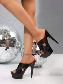 Black Solid Color Sexy Fabric Criss-Cross Strap 2026 High Heel Shoes Outdoor Summer - Black - View 9