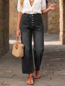 New Women's Elastic Loose Black Denim Capri Pants, High-Quality Fashion Casual Clothing Spring Fall - Black - View 5