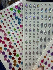 3/1Sheets 3D Rhinestone Face Body Gem Stickers,Shiny Multi‑Color Crystal Rhinestone With Water Droplet Shape, Heart-Shaped, Aurora Circular, Horse Eye Self‑Adhesive Jewel Decals, Festival Rave Party Makeup Decor For Face, Body, Nail & DIY Craft - Multicolor - View 5